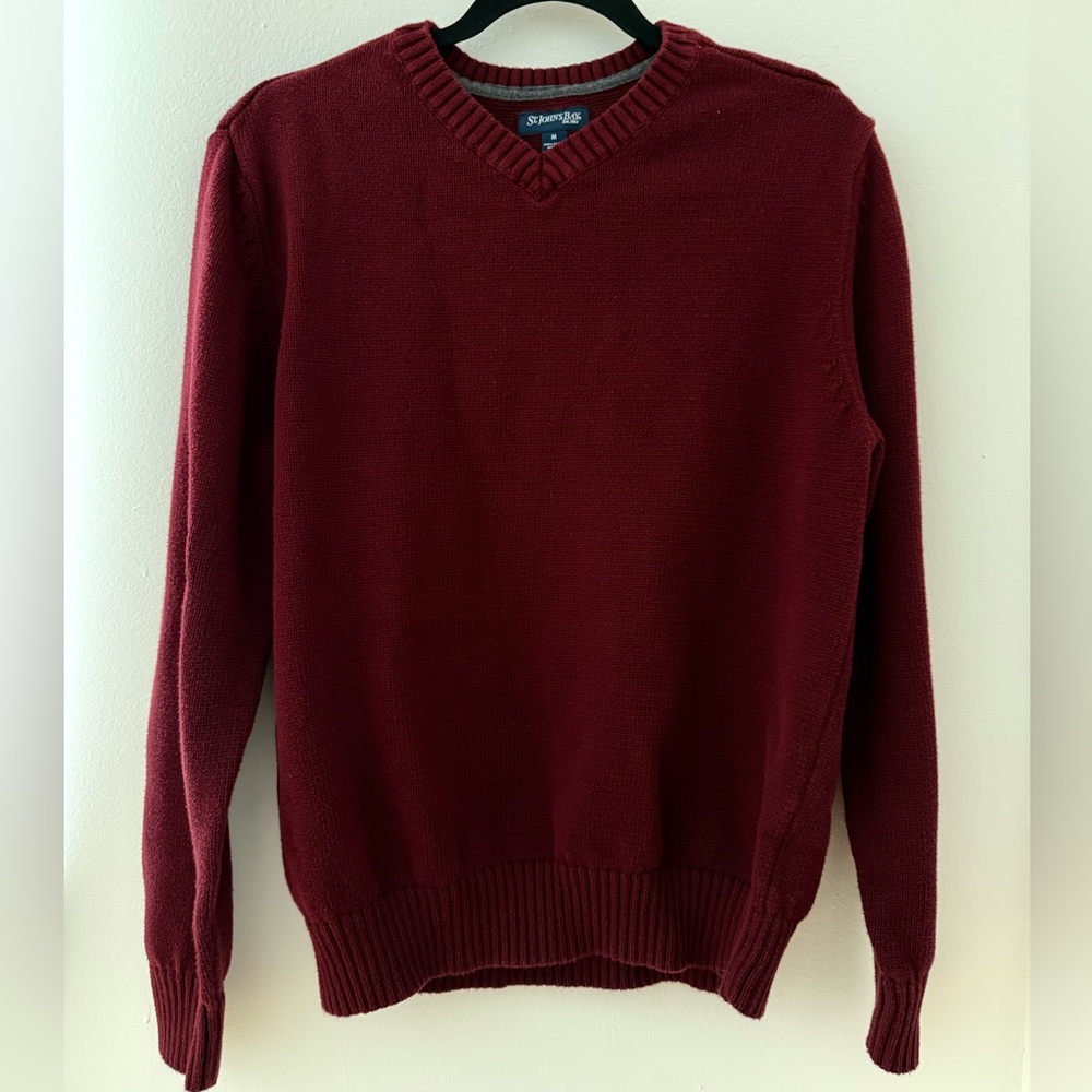St. John's Bay Men's Deep Red V-Neck Sweater